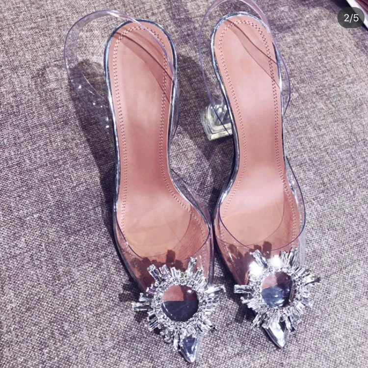 

CSS484 fashion new design pvc rhinestones clear heels jelly sandals for women, Brown