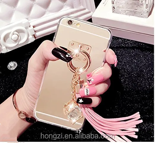 

Diamond Tassels Hybrid Glitter Soft Shiny Sparkling with Glass Mirror Back Plate Cover Case for Iphone 6 S6 S7E S8 N5 N4 s8 plus