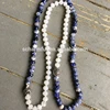NS1941803 Knot Roundel white Jade Long Necklace Boho Layering Necklace Hand Knotting Blue Lapis Stone Necklace