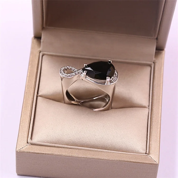 

Cute Fashion Female Black Stone Ring Luxury 925 Silver Color Infinity Wedding Rings Promise Engagement Rings For Women