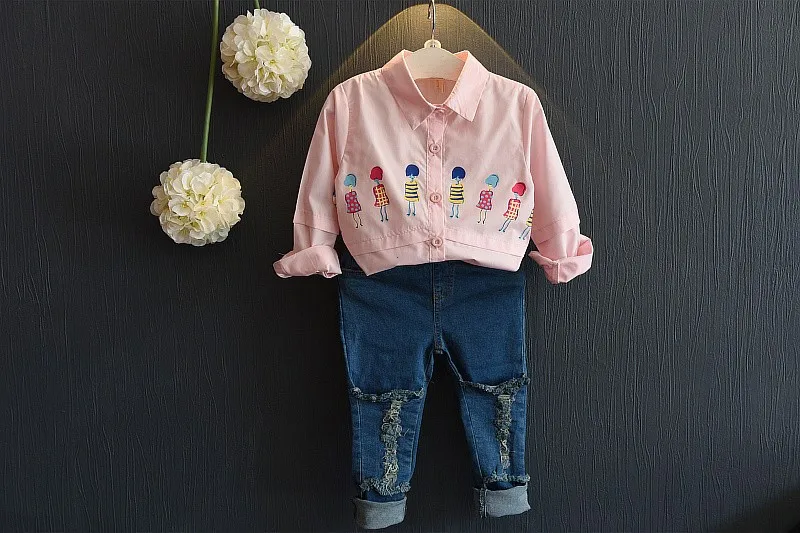 

Online Shopping Girls Long Sleeve Cotton Shirt And Pants Kids Suits, As picture;or your request pms color