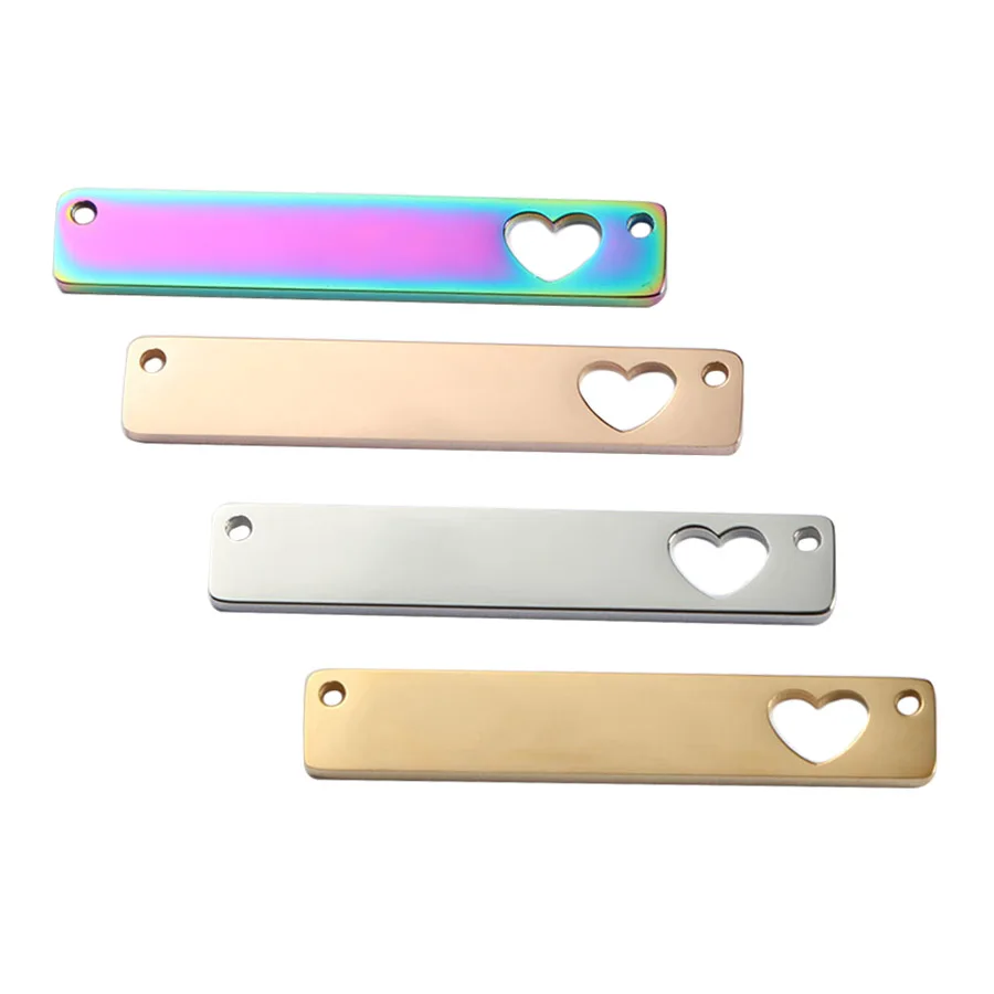 

2019 New Wholesales Stainless Steel Mirror Polished Blank Engravable Rectangle Customs Logo Love Heart Charms
