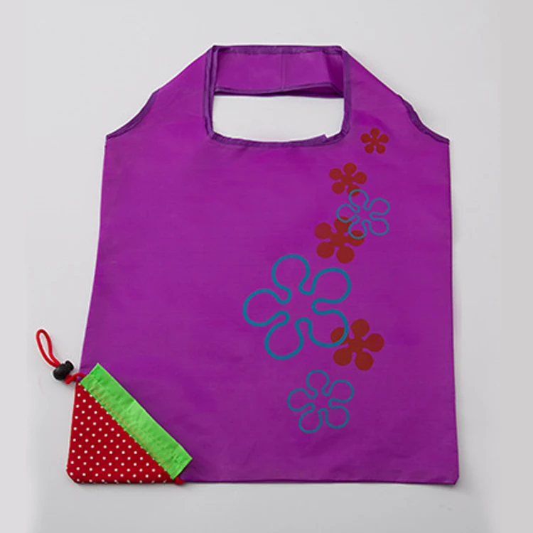 Manufactory Foldable Eco Friendly Polyester Strawberry Foldable Bags With Drawstring