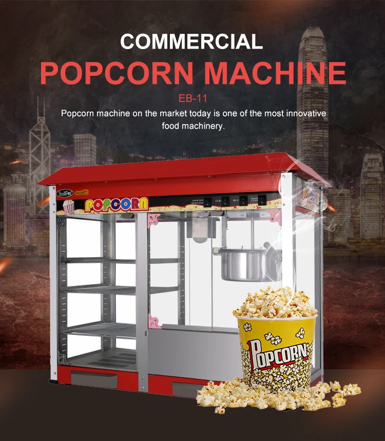 HOT Sale 8 OZ Economical CE Certificate Industrial Snack Making Machine Electric Popcorn Maker Machine With Warmer Cabinet 