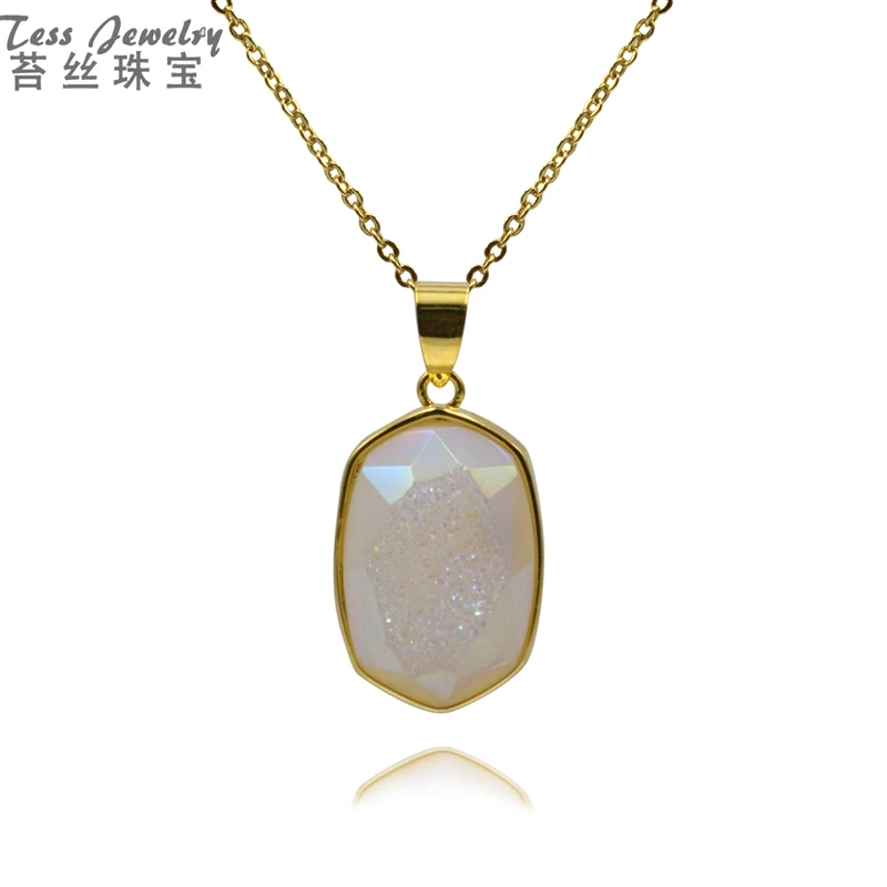 

Wholesales Hexagonal Windows Druzy Charm Necklaces Opal Multi Color Drusy Geode Necklace Hot Selling, Multi color druzy charm necklaces