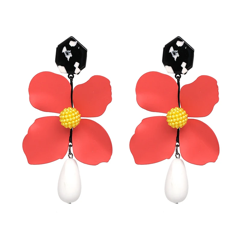 

JuJia Stock Hot Sale New Arrive Women Earrings Wholesale Marbling Block Colorful Soft Flower Big Drop Earrings, Picture