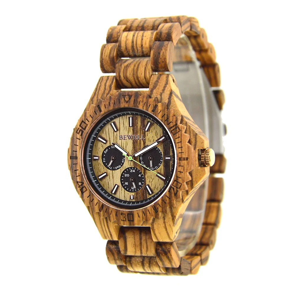 

Japan 6P29 Movement quartz wristwatch mens watches Congo zebra wood watch with watch band buckle