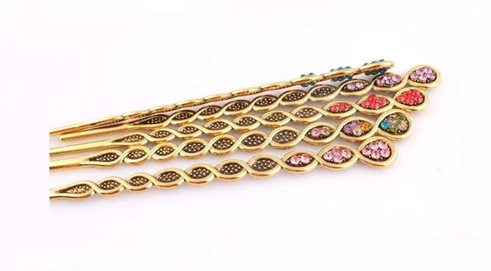 retro bunished gold plated hair pin women spiral fashion tattoo hair jewelry