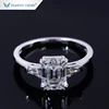 Tianyu gems 14k/18k real white gold three stone ring 7*9mm emerald cut moissanite engagement wedding band for woman