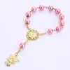 Rosary Bracelet 8mm Glass Pearl Beaded Bracelet Religious Jesus Alloy Little Angel Rosary Bracelet