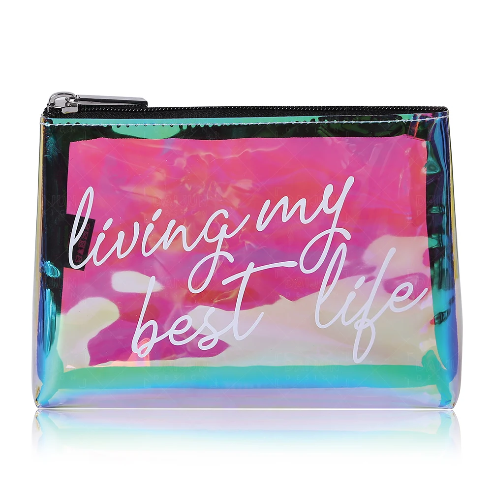 

Wholesale Travel Pink Cosmeticos Holographic Makeup Bag Waterproof Customized Clear Cosmetics Pouch Bags Cases, Customized color