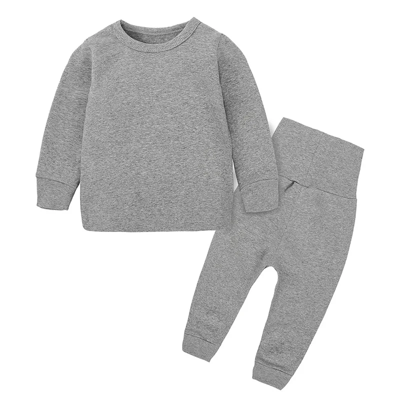 

2017 Boys Pure Color Pajamas Cotton Long Sleeve T-Shirt and Pants 2 pcs Boy Girl Sets Pajamas Children's Pajamas, As pictures