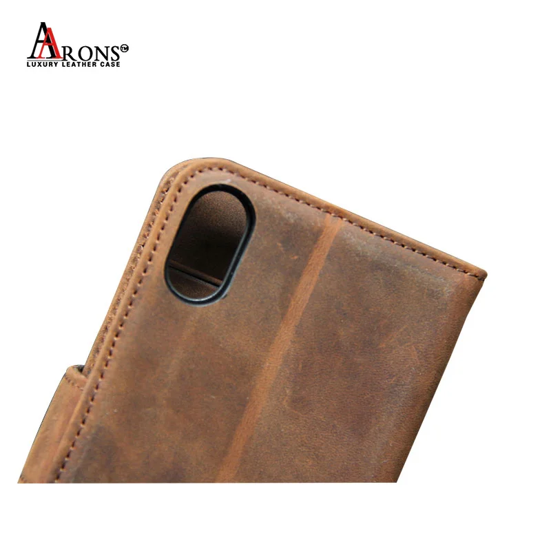 Standing Flip Cover Wallet Style Real Leather Cell Phone Case With 3 Card Slots, Luxury Cover For iPhone X Back Case Leather