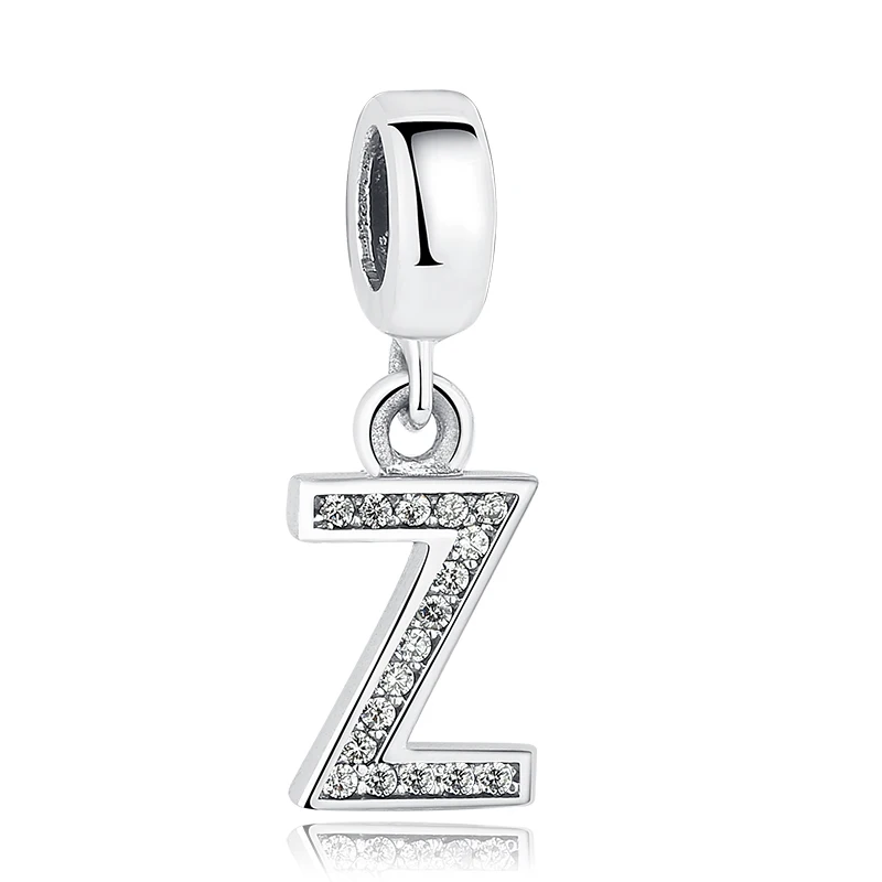 

Real 925 Sterling Silver Alphabet Pendant WIth White CZ Letter Z Charm Beads For Bracelets DIY Jewelry Accessories