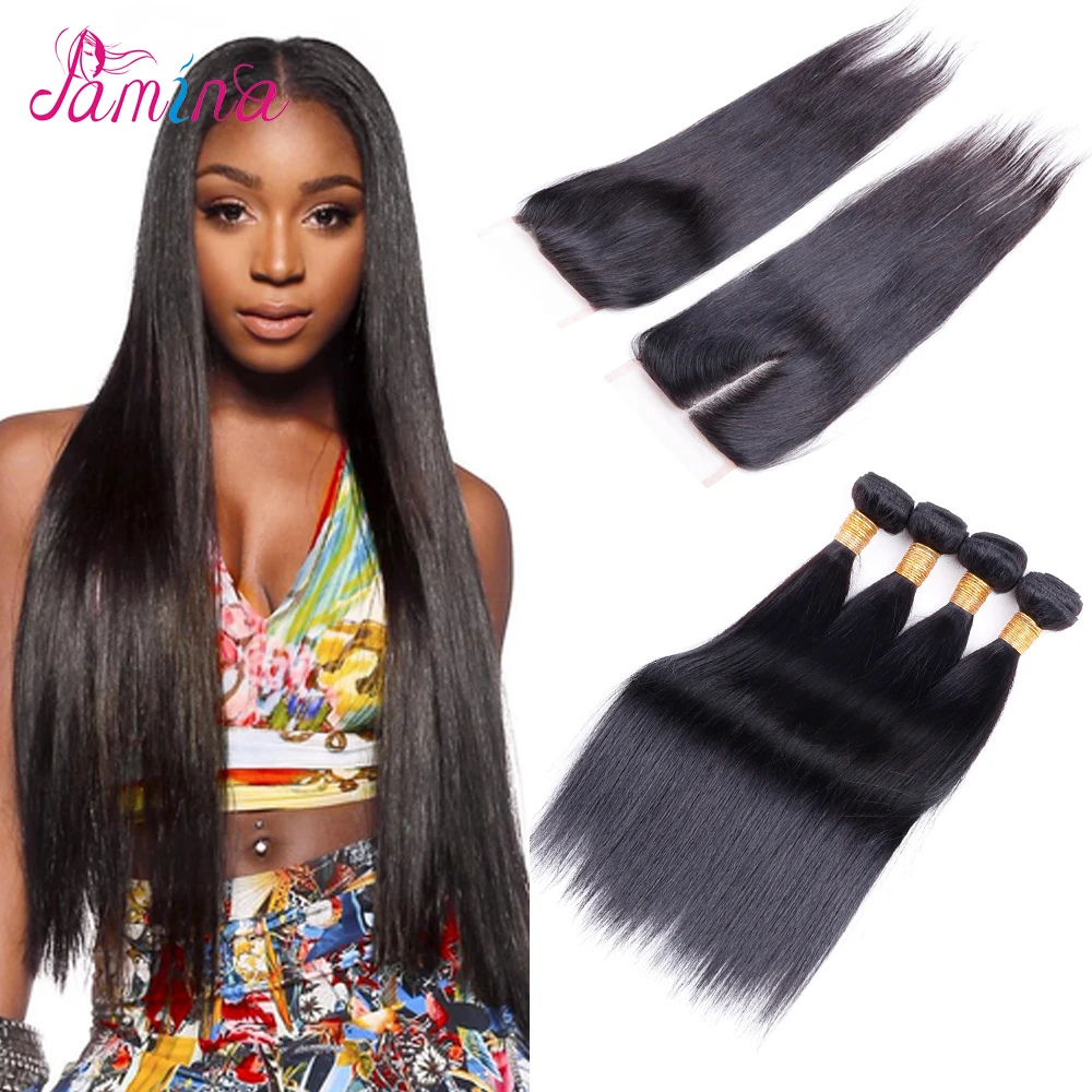 

Virgin Unprocessed Hair 4 Bundles Straight Hair With Closure Virgin Brazilian Hair Weave Bundles With Lace Closure