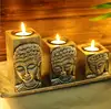 Custom resin maruti zen style buddha square candle holder set