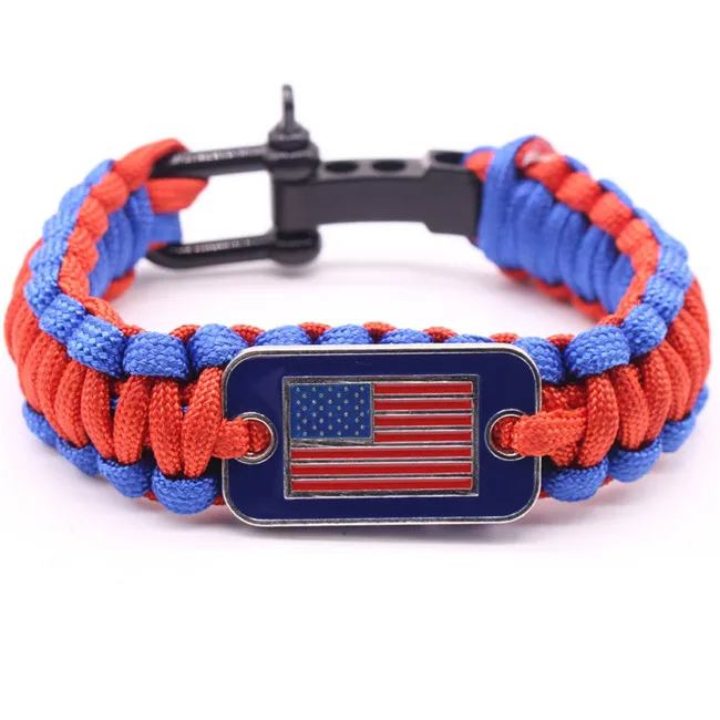 Wholesale American Flag 550 Paracord Survival Bracelet With Adjustable