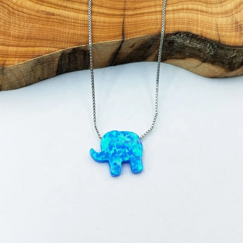 

Fashion loose wholesale blue elephant shaped synthetic fire opal gemstone 925 Sterling Silver necklace, Blue pendant
