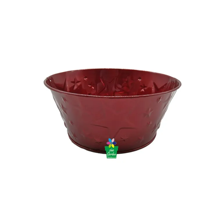 Red Color Decor Galvanized Metal Tin Garden Pots For Sale Plant Pot