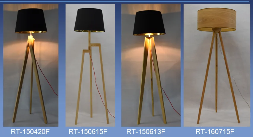 Exclusively Tripod Style Wooden Floor Lamp With Textured Black Fabric ...