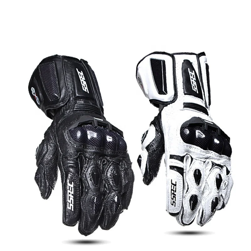

SSPEC Carbon Fiber Motorcycle Gloves Retro Leather Men Moto Cycling Racing Guantes Moto Guante Para Waterproof Motorbike Black, Black,white