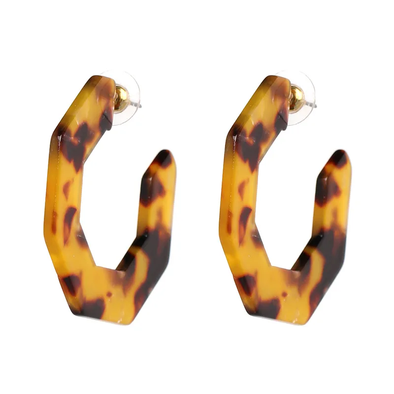 

New Design Simple C Shaped Geometry Half Round Colors Acrylic Statement Tortoise Stud Hoop Acetate Earrings For Women