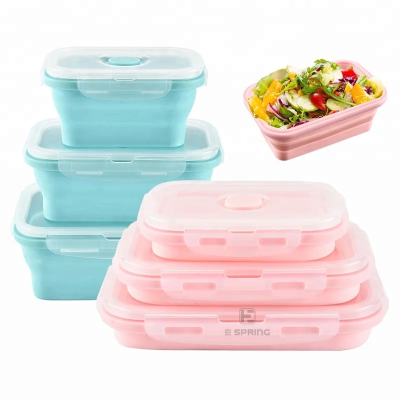 

BPA Free Airtight Silicone Collapsible Meal Prep Food Storage Containers Kids Lunch Box, According to pantone color