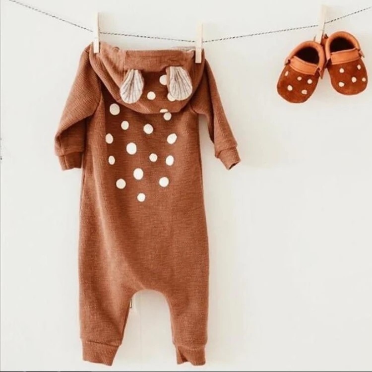 

INS Baby Infant Hooded Romper Bunny Ear Baby Wear Toddlers Romper, Brown/ khaki