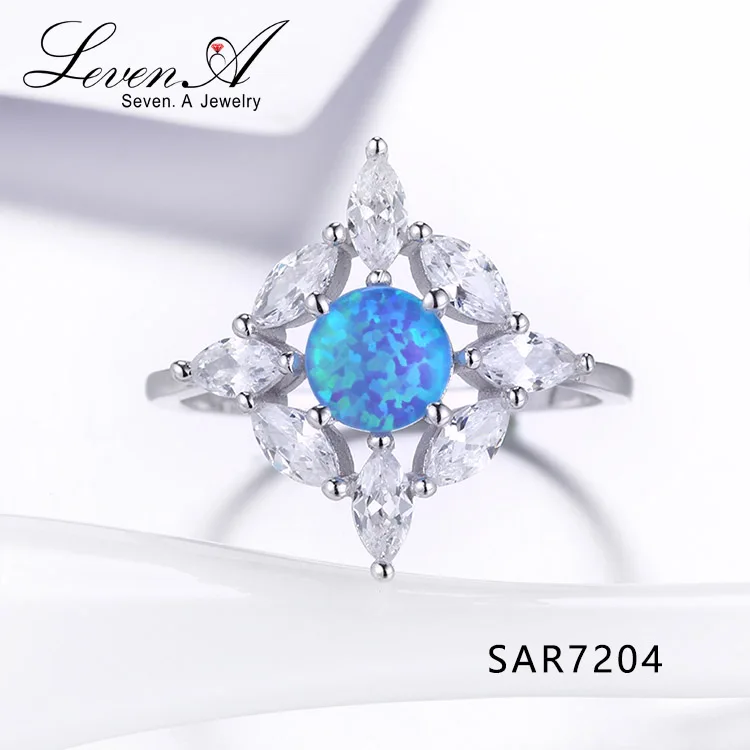 

Sevenajewelry SAR7204 Fashion Women Jewelry White Gold Plated 925 Ring Blue Opal Finger Rings