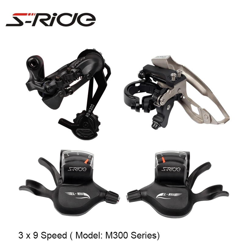 

S-Ride M300 Series Cycling Mountain Bike 3 x 9 Speed Front / Rear Derailleur + Trigger Shifter Compatible Bicycle Parts, Black/grey/silver