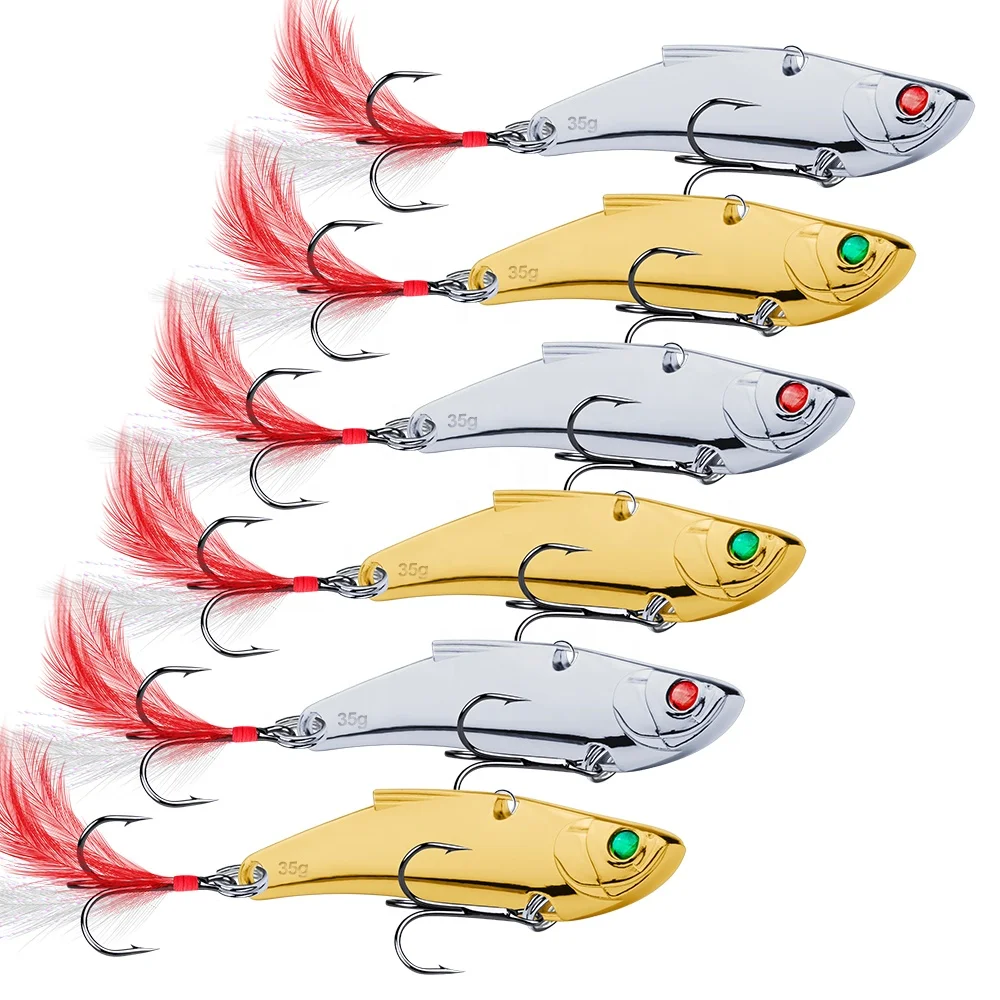 

Proberos Sinking Vibration VIB Lures Metal Artificial Hard Baits Jigging Spoons, Gold/silver color