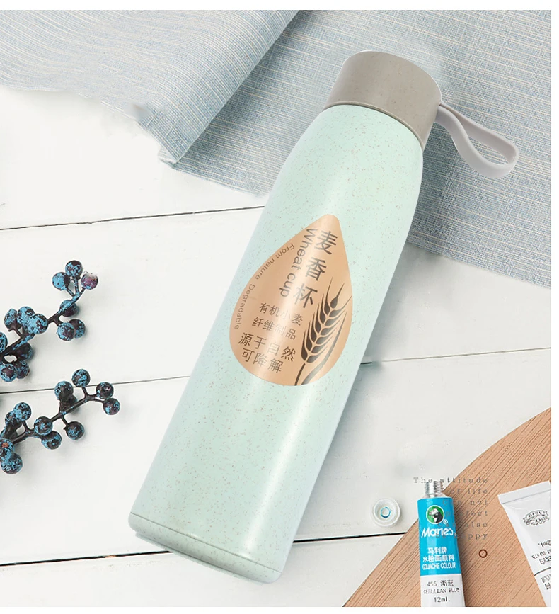 bpa free pp plastic sport wheat fiber straw tea water bottle cups