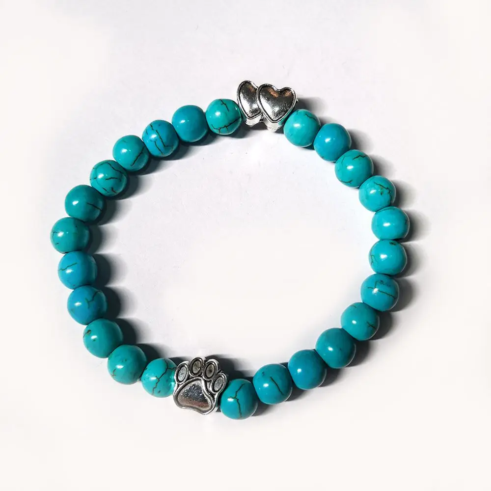 

New Arrival Blue Beaded Double Hearts Dog Paws Bracelet, Blue dog paws bracelet