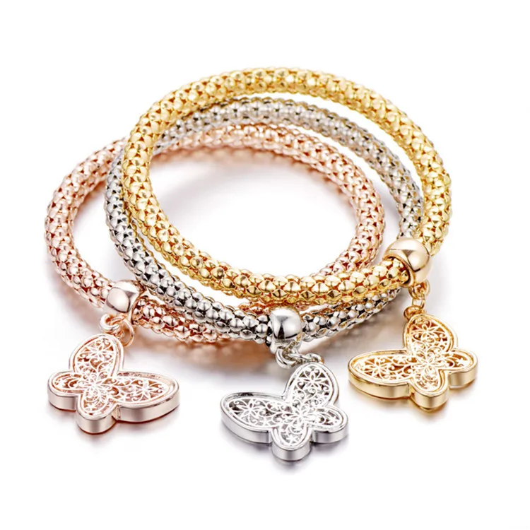 Fashion Three Colors Gold butterfly bracelet set for women wholesale N95191