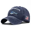 New Stylish Adjustable Cotton Promotion Hat Adult Shark America Flag Baseball Cap Sports Summer Ponytail Distressed Hats