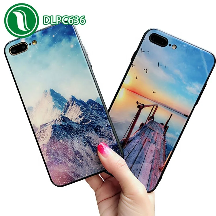 

New Hot tempered glass phone case for iPhone X scenery pattern custom print glass cover for iPhone 8 plus