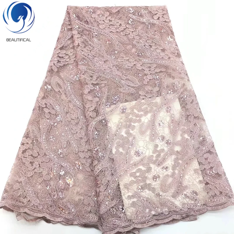 

Beautifical african lace fabrics sequin fabric french tulle 5 yards fabric with sequins ML1N711, Can be customized