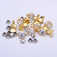 

10mm Gold Silver Metal Studs Spikes Brass Rhinestones Rivets Decoration Clear Glass Stones For Leather Clothes Shoes DIY Crafts