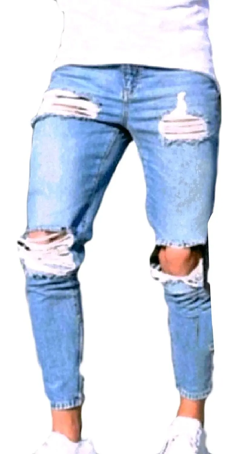 Phillip Dudley New Mens Jeans Ripped Skinny Biker Jeans Destroyed Frayed Slim Fit Hole Rock Hip Hop Denim Pencil Pants