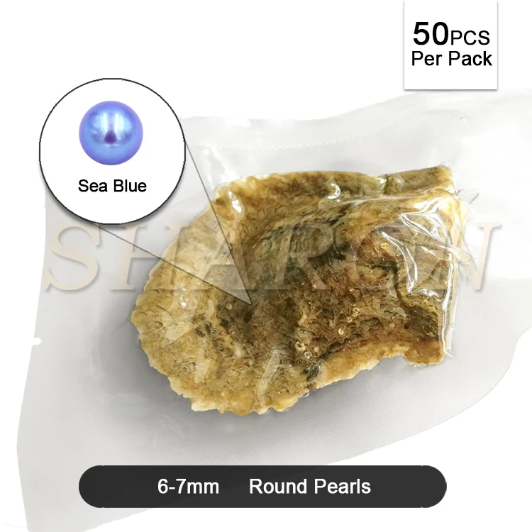 

Wholesale 6-7mm Vacuum-packed Special color Sea blue Akoya Pearl Oyster For Charm Jewelry