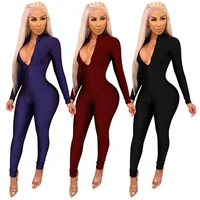 

Black Bodycon Jumpsuits for Women Long Sleeve Fitness Rompers Women Jumpsuit Female Streetwear Playsuit Outfit