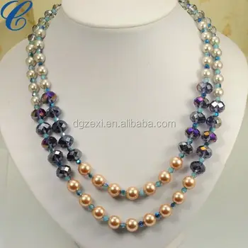 strand aaa crystal double glass beaded larger pearl costume necklace