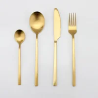 

Bulk Matt Flatware Set Stainless Steel Spoon Fork Brushed Matte Rainbow Gold Plated Cutlery Set