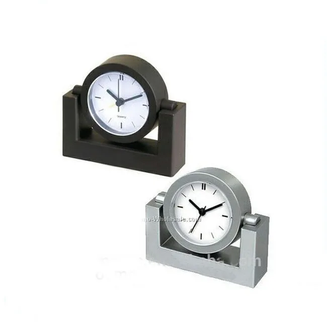 

Customized Dial Swivel Desk Clock With Alarm, Black and silver