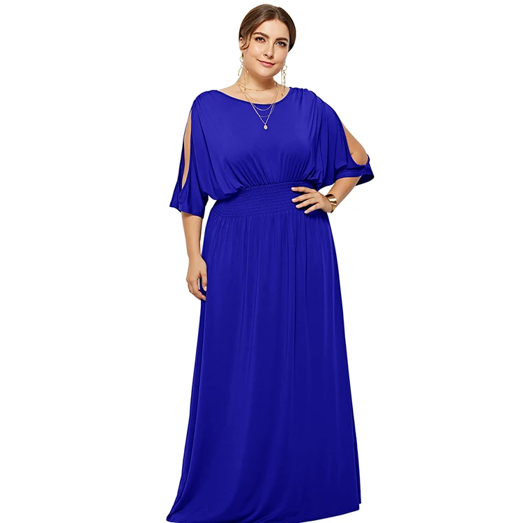 

Lover-Beauty New Design Blue Plus Size Off Shoulder Elegant Fashion Belted Dress For Women, As shown