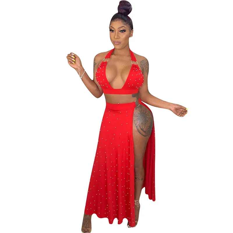 

Casual Halter Top and Split Two Piece Skirt Set Women