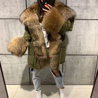 

Women's winter thick real raccoon fur parka ladies natural fox fur coat