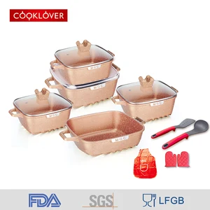 New arrival 14 piece cast aluminum marble non-stick cooper cookware set
