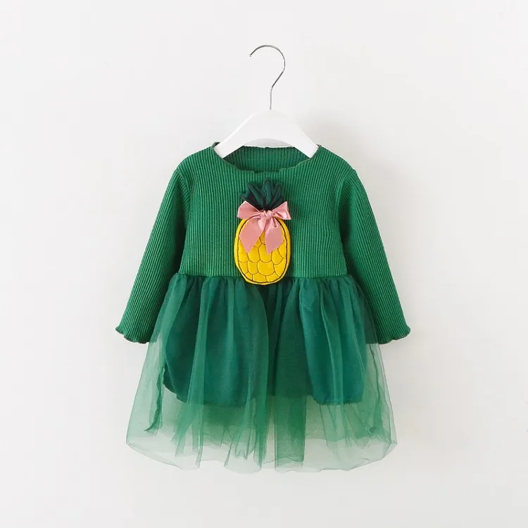 

Girl pineapple dress autumn season kids girl clothes, Pink/yellow/green