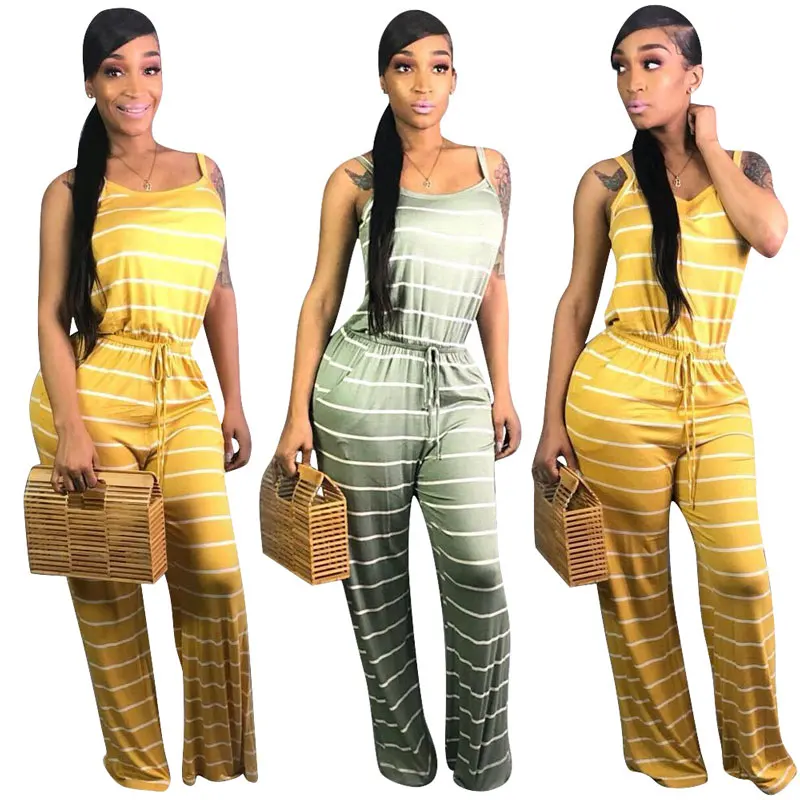 

90320-MX81 Casual Summer Sleeveless Cross Striped Jumpsuits For Women